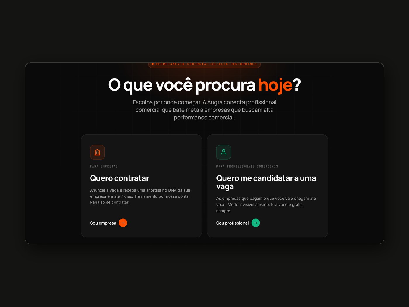 AUGRA — plataforma de recrutamento comercial